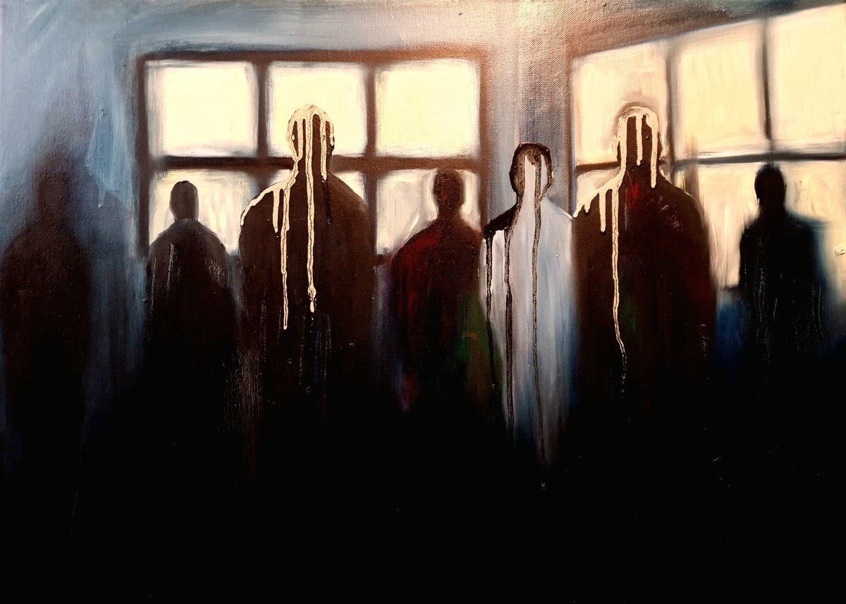 Abstract Portrait Oil Painting By Leezee Lee ( Georgiana L. Nicolae), 20 X 16", Strangers In The Dark Vi, Original Artwork