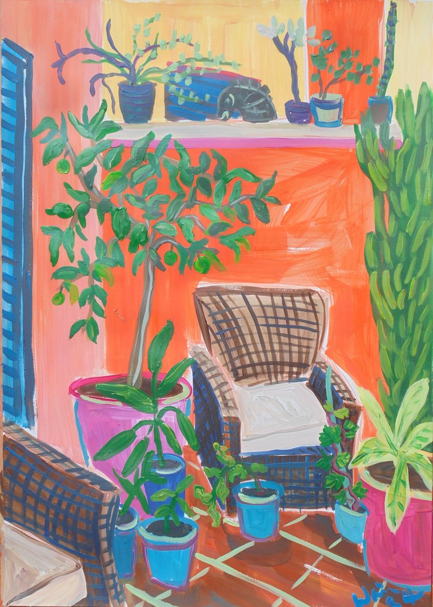 Patio Corner with Orange Tree by Kirsty Wain