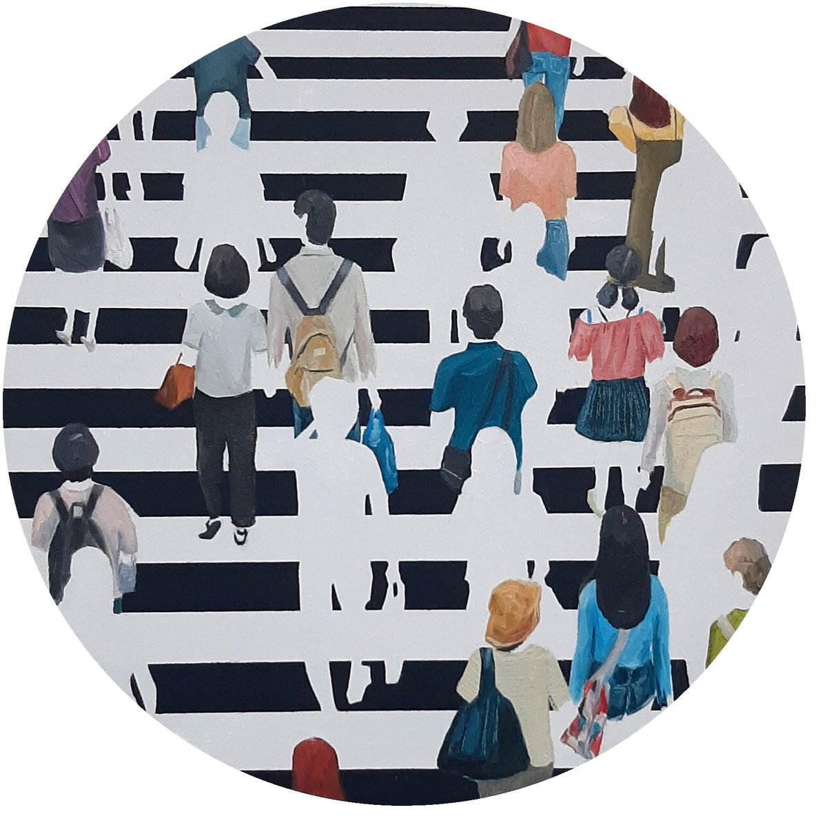 Urban And Pop Cityscapes Oil Painting By Martta Garcia, 16 X 16", Little Bubbles, Original Artwork