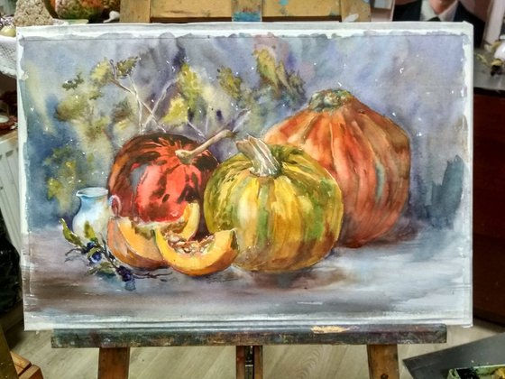 Three Orange Pumpkins