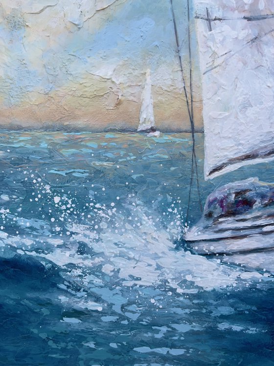 “SEASCAPE #18 WITH SAILBOATS”