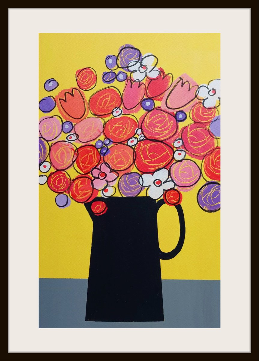 Summer Flowers on Yellow II by Jan Rippingham
