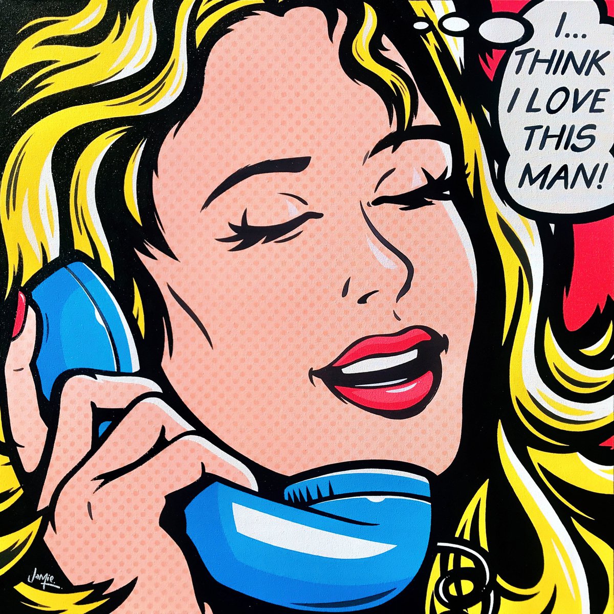 Urban And Pop Portrait Acrylic Painting By Jamie Lee, 24 X 24, I Think I Love This Man, Original Artwork