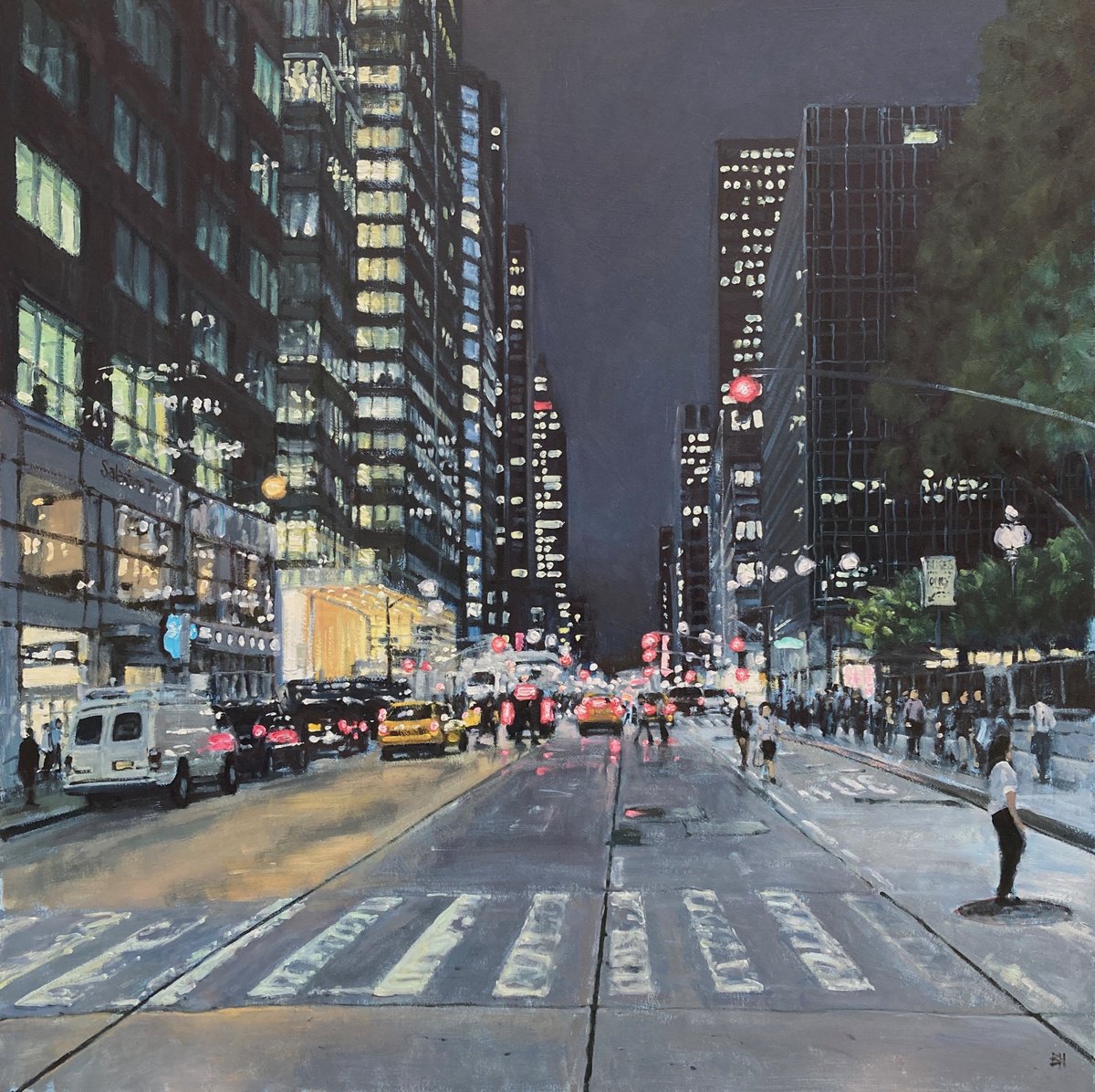6Th Avenue, New York, Night By Ben Hughes, 24 X 24, Artwork For Sale On Artfinder