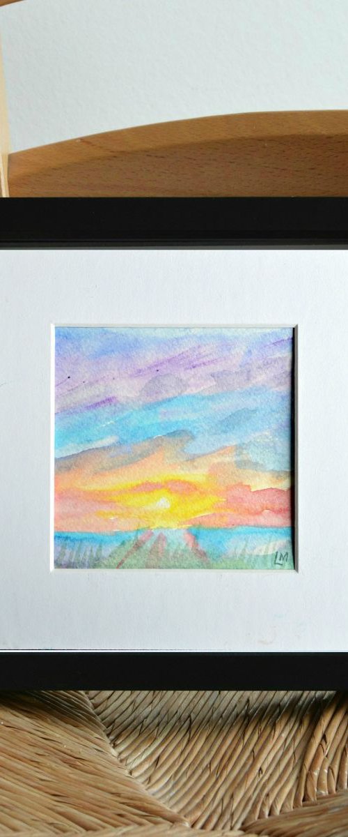 Fiery Sky - Mounted Watercolour, small gift idea by Lisa Mann