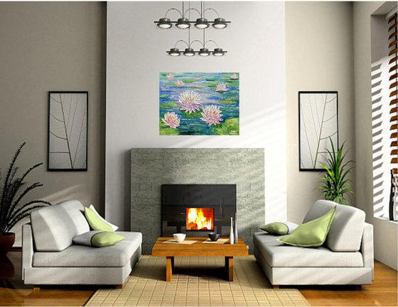 Water Lilies Pond - Impasto Floral Art