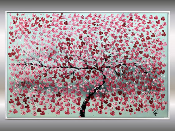 Love Tree -  acrylic abstract painting cherry blossoms nature painting framed canvas wall art