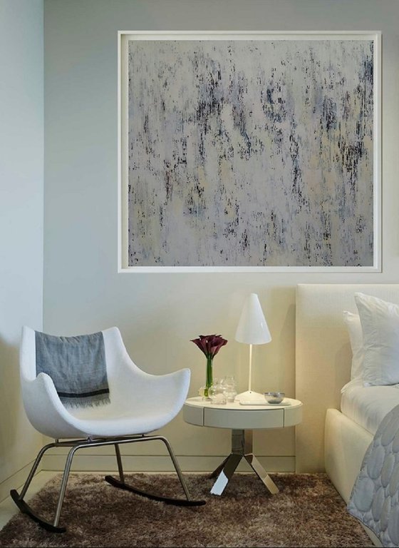 White Abstract painting A warm spring after cold, 80×80 cm, original artwork, FREE SHIPPING