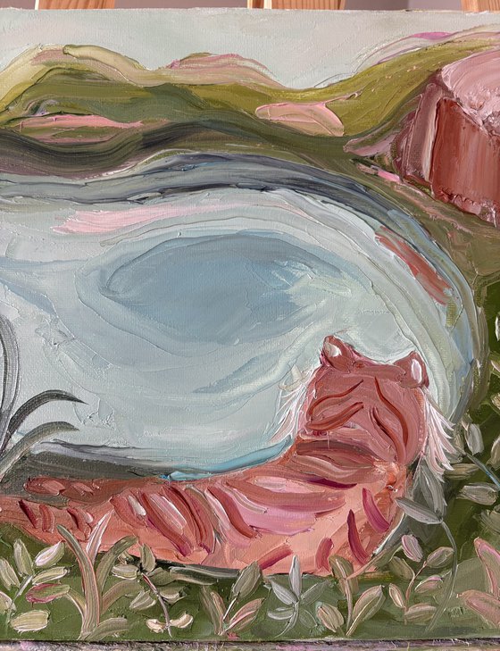 Naïve impasto Tiger jungle river