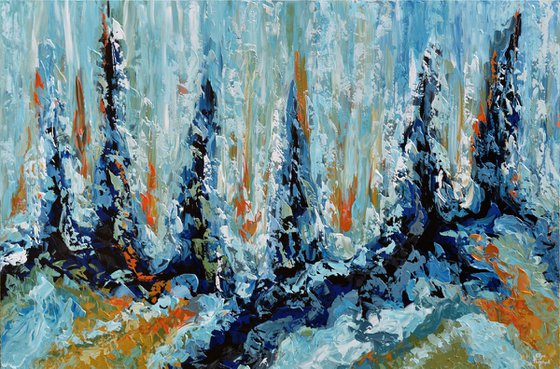 Early spring II - 48"x72" Extra Large Acrylic Blue Abstract Artwork created with Palette Knife