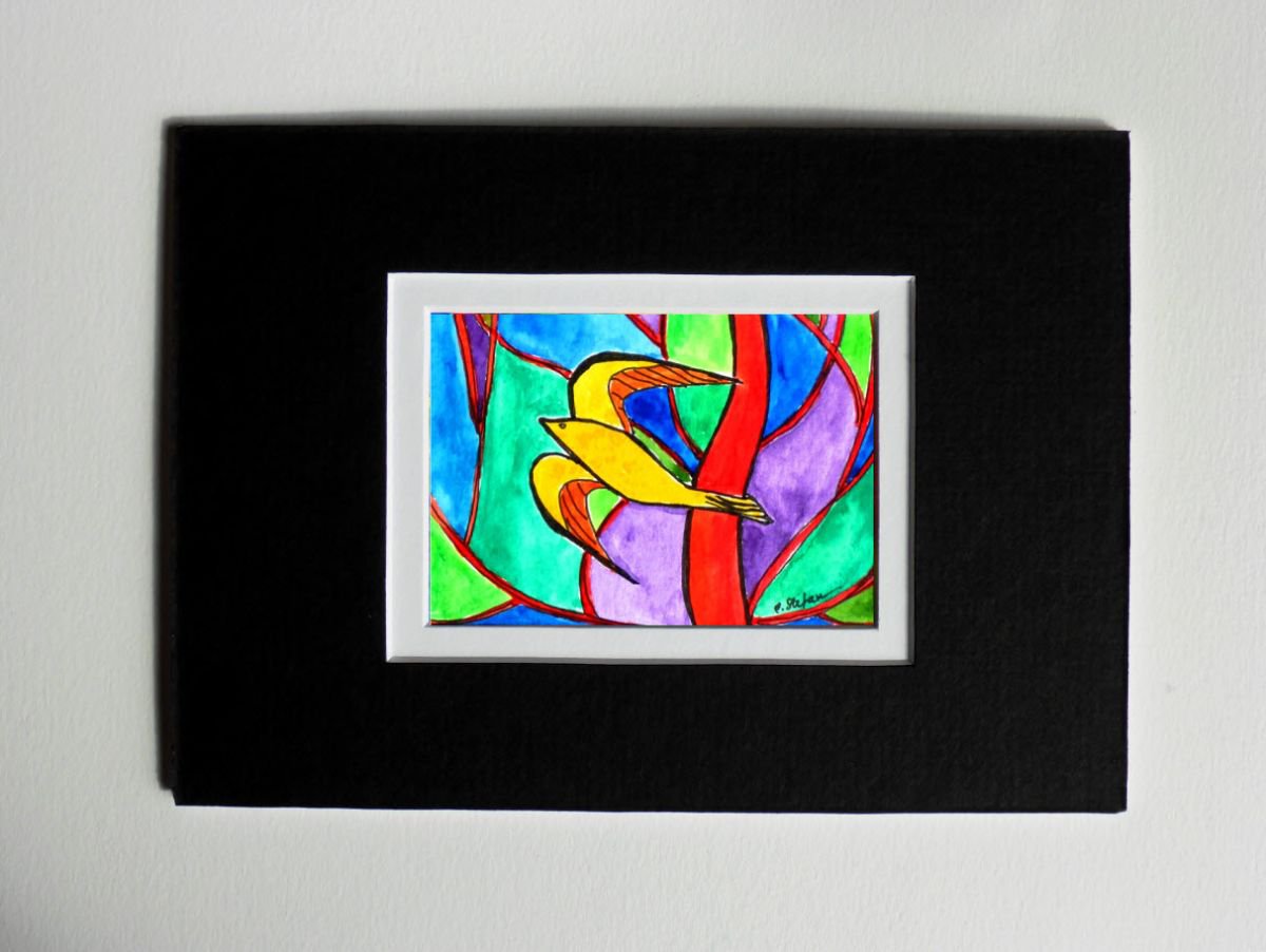 Abstract Bird (ACEO with Mat) by Cristina Stefan