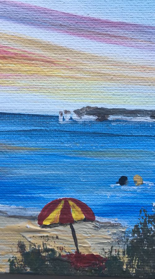 Red Umbrella on a mini canvas by Marja Brown