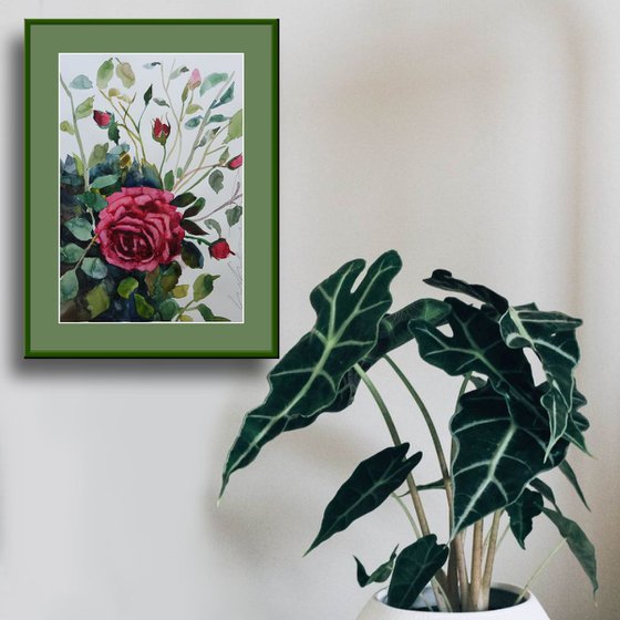 A Single Rose in Watercolor Floral Painting