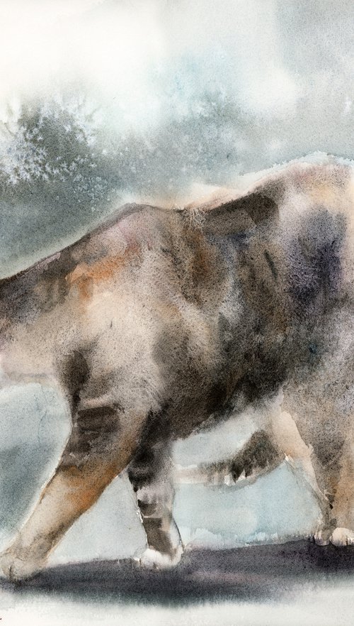 Walking Cat Watercolor Painting by Sophie Rodionov