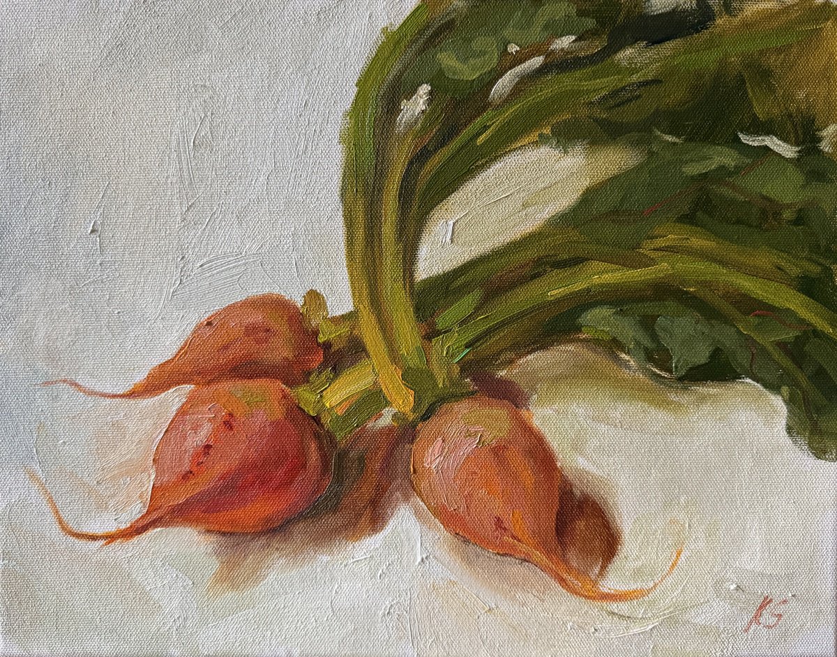 Impressionistic Still Life Oil Painting By Kate Sosonna, 14 X 11", Orange Beets, Original Artwork