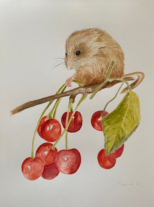 Mouse with cherry by Maxine Taylor