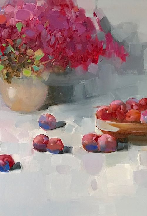 Still Life with Flowers, Oil painting, One of a kind, Handmade artwork by Vahe Yeremyan