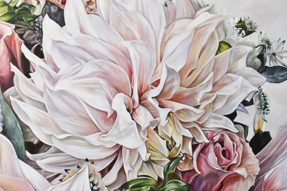Oil painting with flowers "Dahlia" 90 * 80 cm