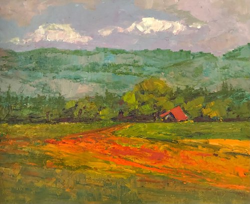 At the foothills landscape oil by Padmaja Madhu