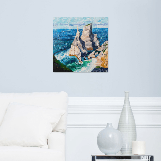 Ocean Original Oil Painting on Canvas, Portugal Landscape Wall Art, Coastal Home Decor