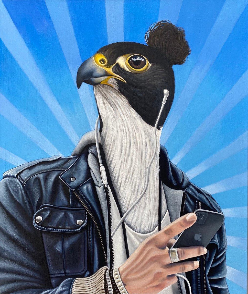 Urban And Pop Portrait Oil Painting By Ryan Rice, 20 X 24", Millennial Falcon (Christopher), Original Artwork