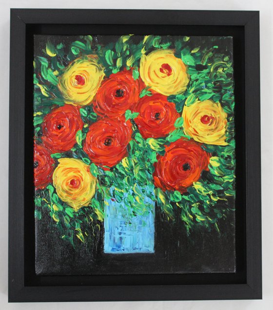 My Beautiful Life - Floral still life painting -Palette knife impasto artwork- art-gift