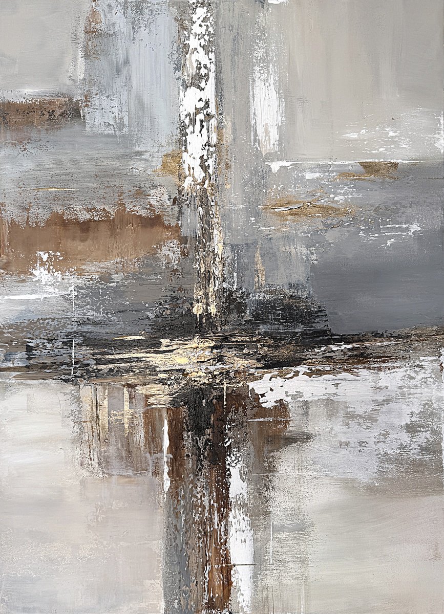 Expressive Landscape Acrylic Painting By Tatiana Malinovscaia, 20 X 28", Golden Horizon & Ashen Depths, Original Artwork