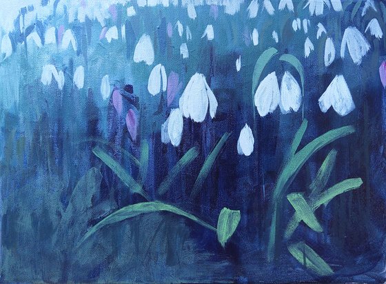Snowdrops, original acrylic painting on canvas