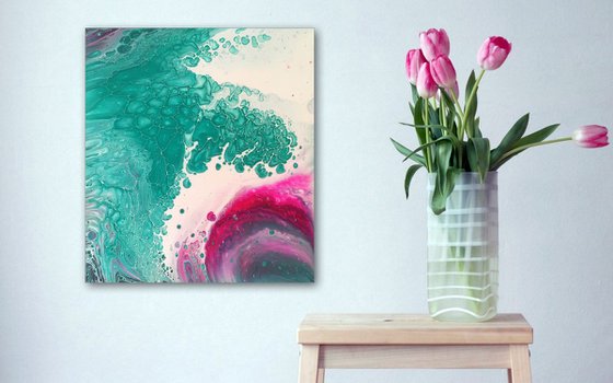 "A Bit Of The Bubbly" - FREE USA SHIPPING - Original Abstract PMS Fluid Acrylic Painting - 14.25 x 16 inches