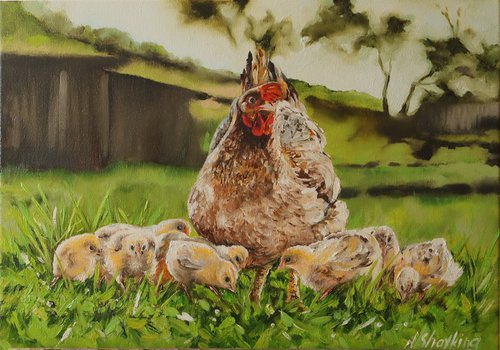 Farm life, Mother Hen & Baby Chicks. (2023) by Natalia Shaykina