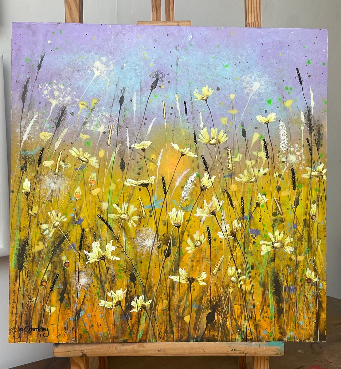 Expressive Botanical Acrylic Painting By Jo Starkey, 16 X 16, 