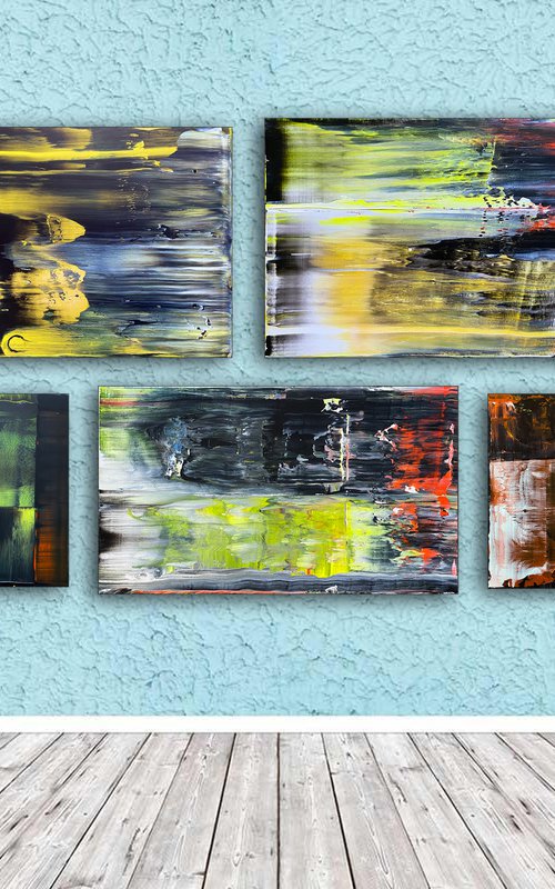"Not F@%kin Around" - Save As A Series - Original PMS Large Abstract Polyptych Acrylic Paintings On Hand Stretched Canvas and Reclaimed Wooden Panels - 56.25" x 34" by Preston M. Smith (PMS)