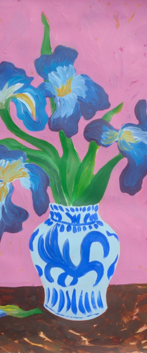 Irises in Chinese Vase by Kirsty Wain