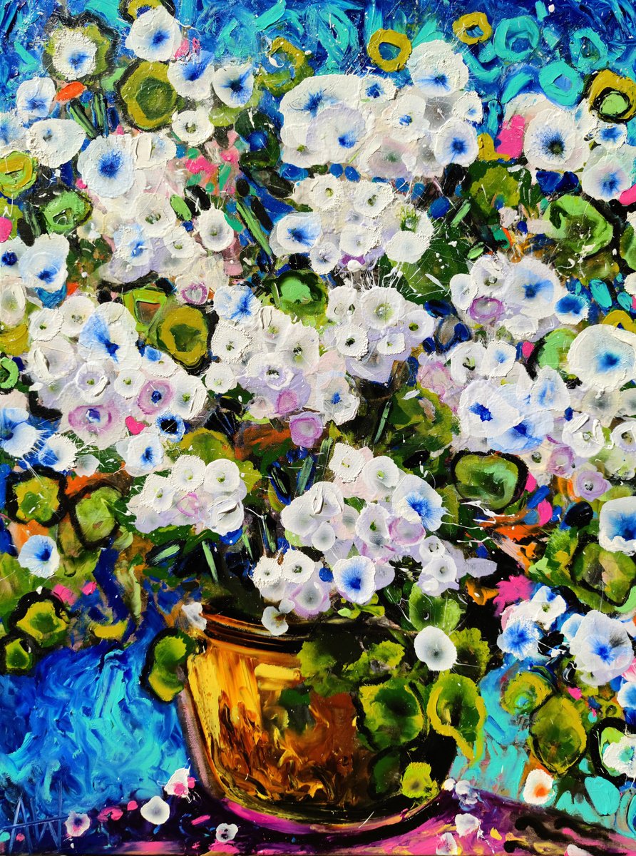 Expressive Botanical Oil Painting By Angie Wright, 24 X 31, Geranium Joy, Original Artwork