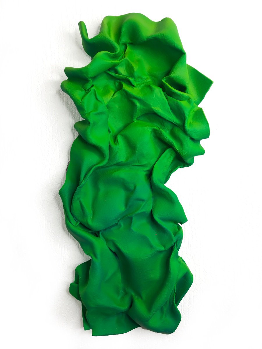 Abstract Relief By Viacheslav Zaykin, 13 X 28", Fluorescent Green Relief | Minimalist Art, Original Artwork