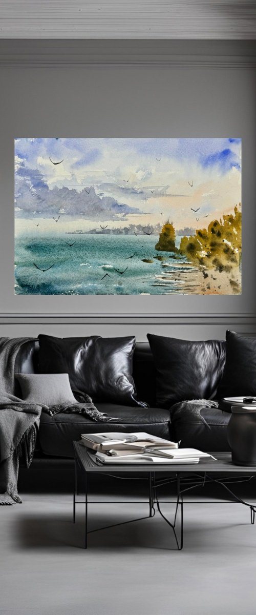 Etude Seascape with seagulls by Yuliia Sharapova