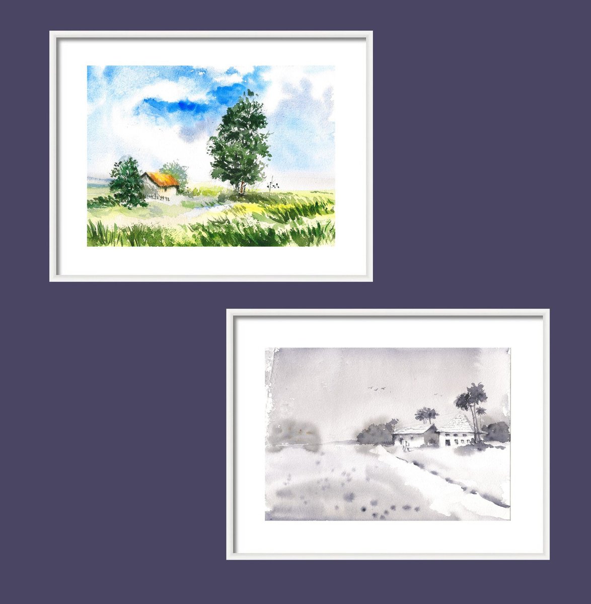 Impressionistic Landscape Watercolour By Asha Shenoy, 11 X 8, Indian Summer And Winter, Original Artwork