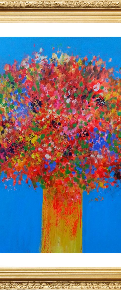Spring Flowers on Blue by Jan Rippingham
