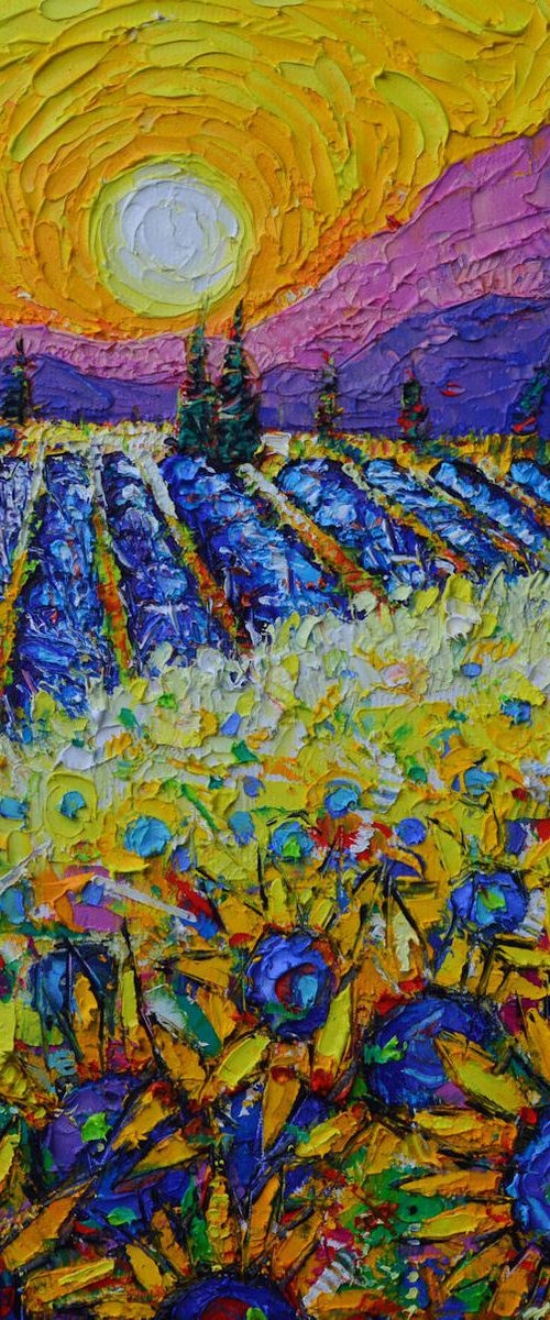 PROVENCE SUNRISE COLORS textural modern impressionist semi abstract landscape impasto palette knife oil painting by Ana Maria Edulescu by ANA MARIA EDULESCU