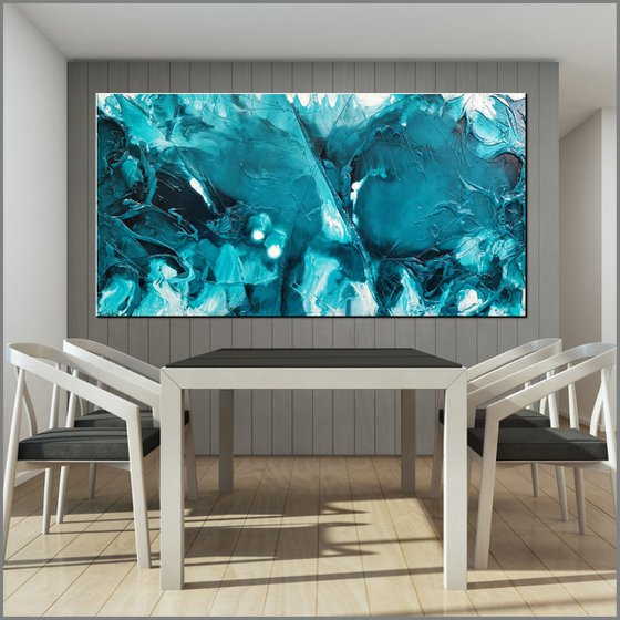 Oceans Rapture 190cm x 100cm Turquoise Textured Abstract Art