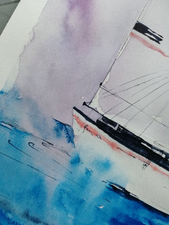 Sailboat painting. Seascape