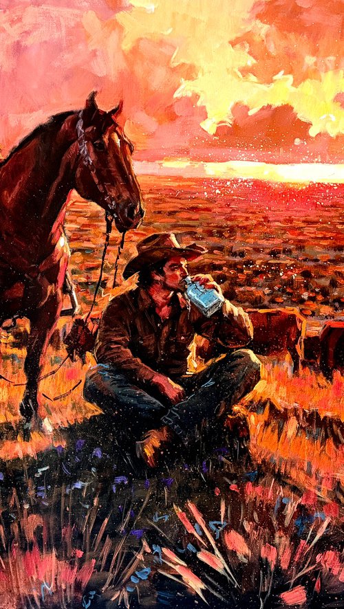 Cowboy’s Evening Respite by Paul Cheng