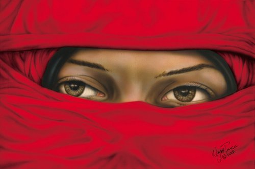 Mysterious Red Veiled Woman by Wayne Pruse