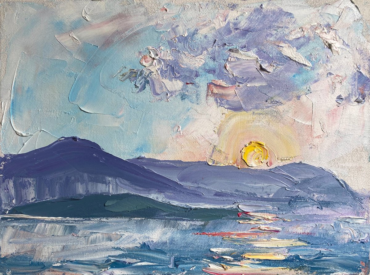 Blue Lagoon Sunrise Study By Mily Art, 16 X 12, Artwork For Sale On Artfinder