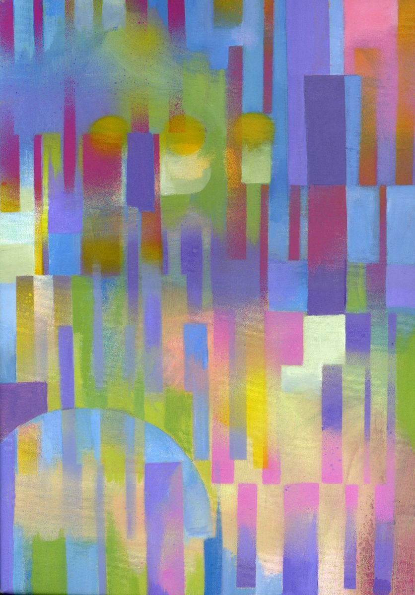 Geometric Abstract Acrylic Painting By Alfred Ng, 14 X 20, Stripes #5, Original Artwork