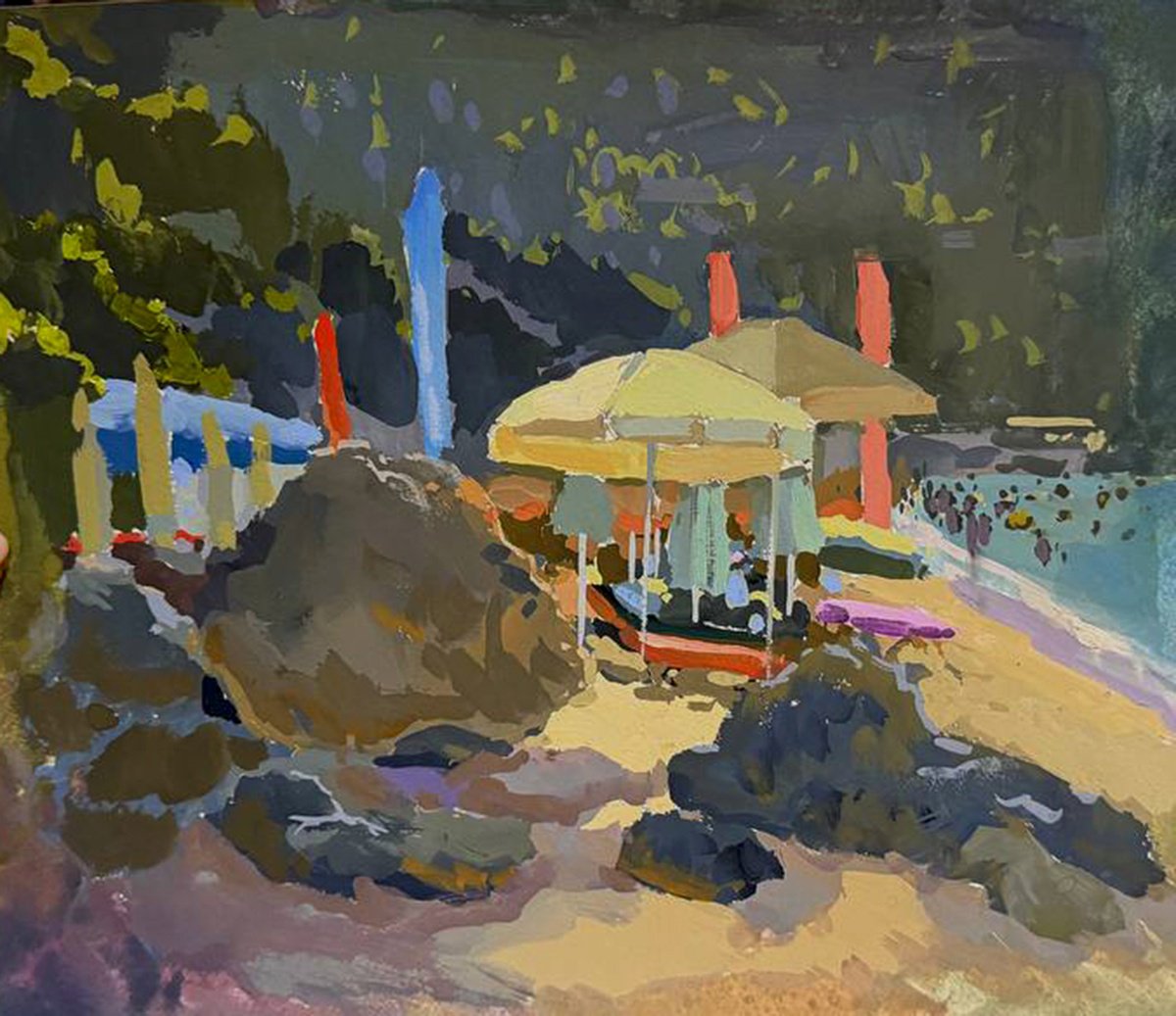 Impressionistic Painting , Sunny Umbrellas By Anna Shevel, 9 X 8, Artwork For Sale On Artfinder