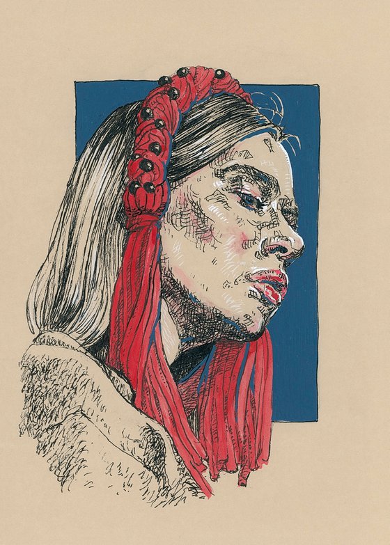 Woman portrait. Ink drawing. Pen and ink portrait