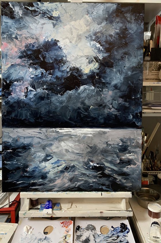 Night Seascape. Dark sky.