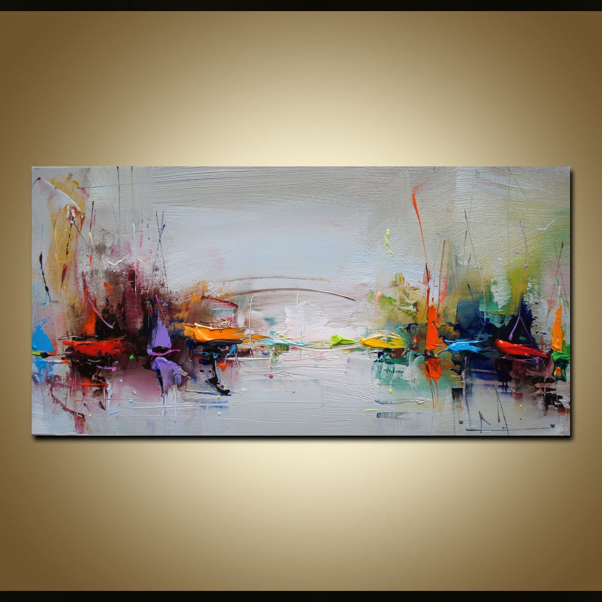 Abstract Landscape Oil Painting By Stanislav Lazarov, 16 X 8", Almost Reality, Original Artwork