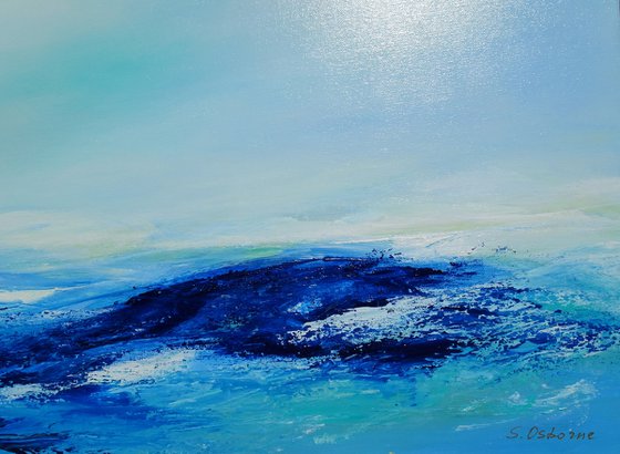 SKY MEET OCEAN. Abstract Blue Sea Waves Acrylic Painting on Canvas, Contemporary Seascape, Coastal Art